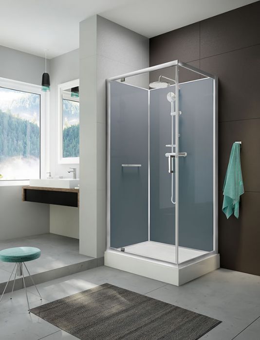 Shower enclosure - version: silver gloss profiles and silver back walls