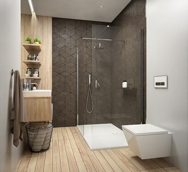 The arrangement of a small bathroom with bathtub and/or shower enclosure