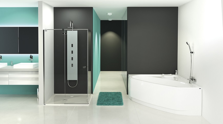 White and turquoise - the perfect combination for the bathroom with the Free Line shower enclosure