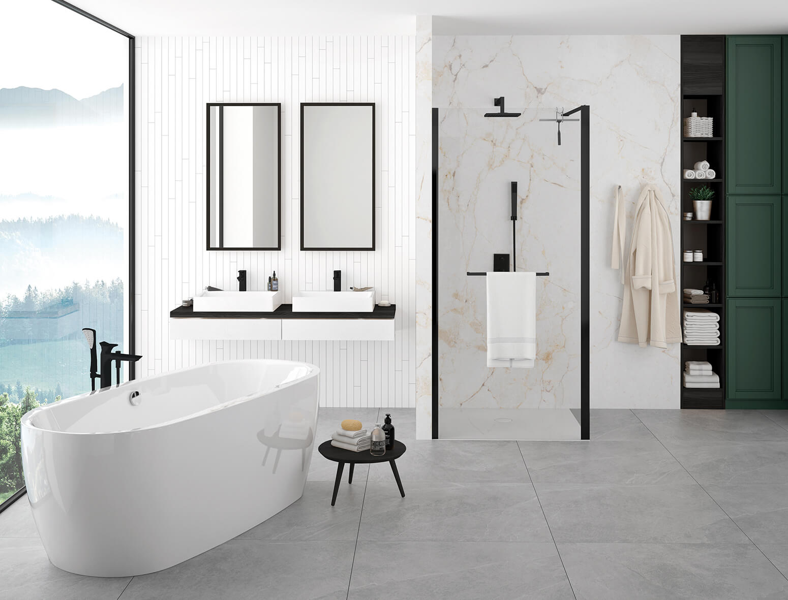 Przestronna łazienka w stylu nowojorskim z wanną Luxo