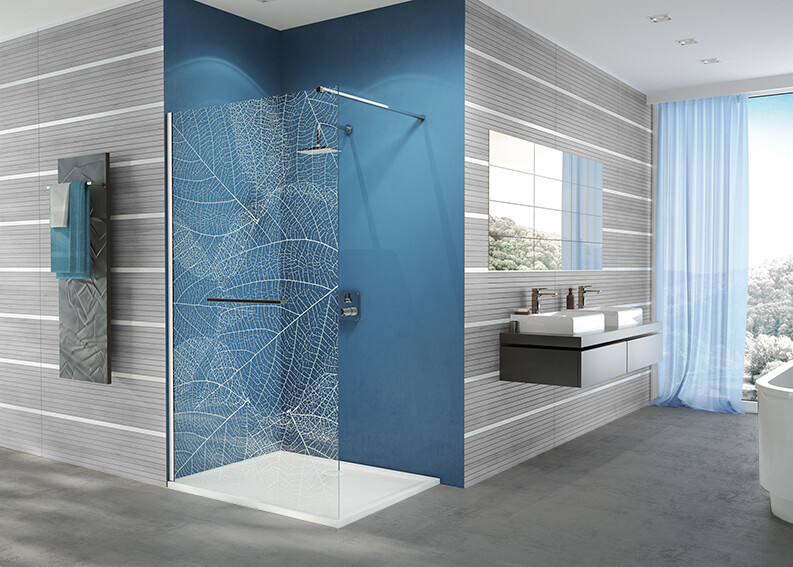 Free Line II shower enclosure in blue-grey bathroom