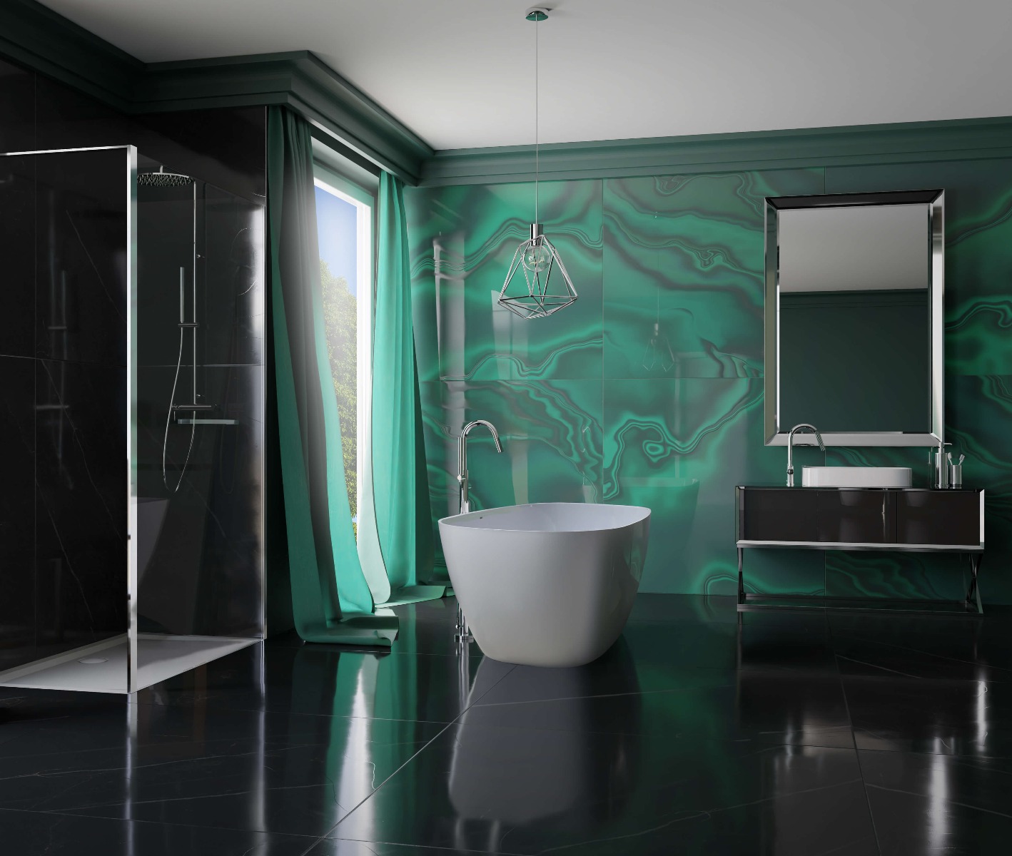 Łazienka glamour z prysznicem Walk-In serii Altus