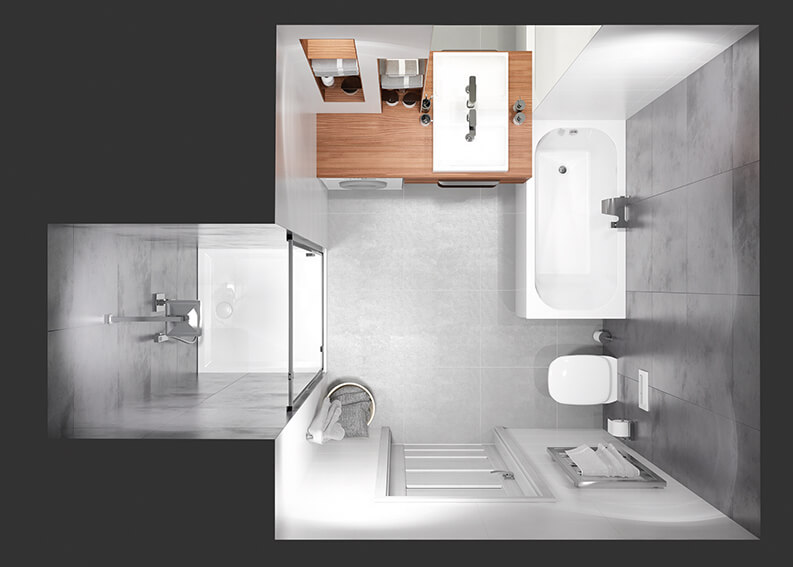 Aranżacja wnęki łazienkowej w małej łazience - strefa prysznicowa z drzwiami serii TX5b